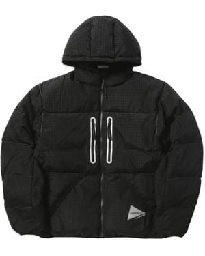 and wander Hooded Checked Jacket - Black