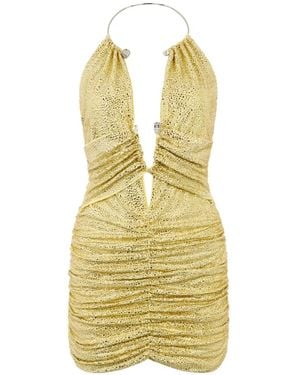 Philipp Plein Skull-Piercing Ruched Mini Dress - Yellow