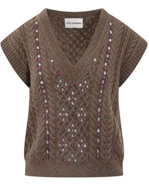 Des Phemmes Cable-knit embellished sweater - Braun