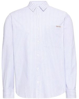 Calvin Klein Striped-Pattern Button-Down Shirt - White