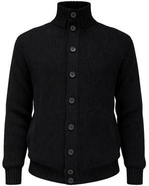 FILIPPO DE LAURENTIIS Fisherman Buttoned Ribbed Cardigan - Black