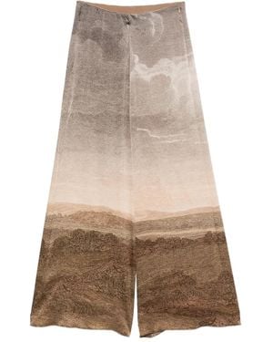 Pierre Louis Mascia Landscape-Print Wide-Leg Trousers - Natural