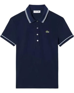 Lacoste Striped-Collar Polo Top - Blue