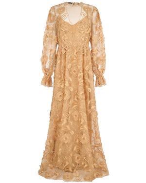 Alberta Ferretti Floral-Embroidered Ruffled Maxi Dress - Natural