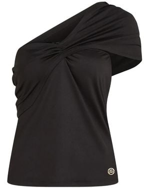 KARL LAGERFELD One-Shoulder Draped Top - Black
