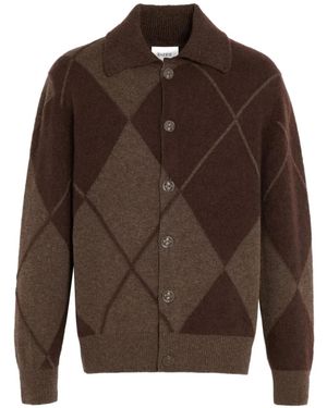 Barrie Argyle-Pattern Button Cardigan - Brown