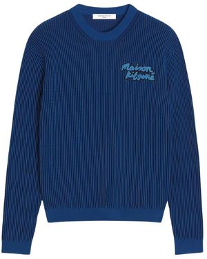 Maison Kitsuné Logo-Patch Ribbed Sweater - Blue