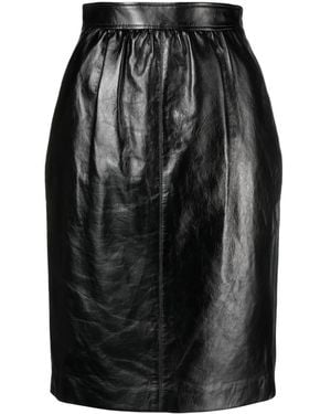 Saint Laurent Gathered Glossed-leather Skirt - Black