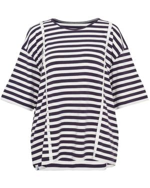 Pushbutton Gestreiftes T-Shirt Mit Knöpfen - Blau