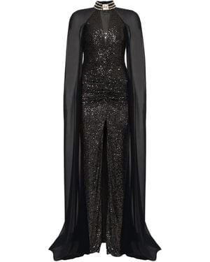 Nissa Sequined Cape Gown - Black