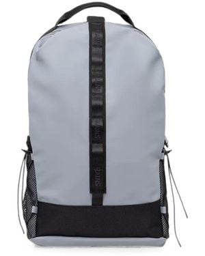 Rains Logo-Tape Mesh-Panel Backpack - Blue