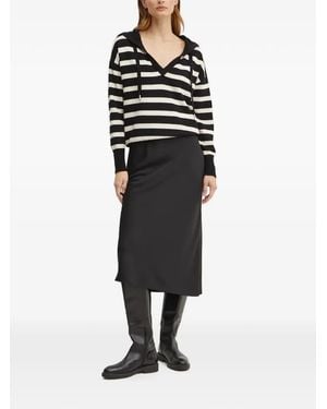 Morgan Striped V-Neck Hoodie - Black