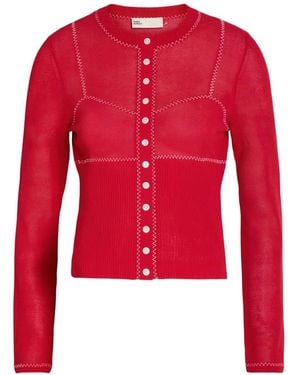 Tory Burch Contrast-Stitch Button-Up Cardigan - Red