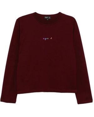 agnès b. Logo-Print Top - Red