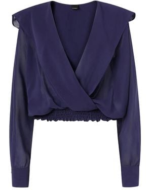 Pinko V-Neck Shirred Top - Blue