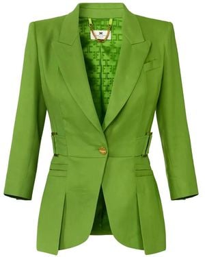 Elisabetta Franchi Single Breasted Linen Blend Jacket - Green