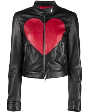 Moschino Heart-Print Leather Jacket - Black