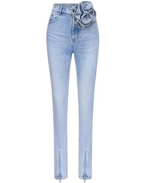 Area Flower Corsage Ankle-Zip Jeans - Blue