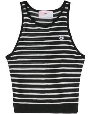 Chiara Ferragni Eyelike-Patch Striped Sleeveless Top - Black