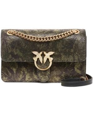 Pinko Mini Love One Light Fully-Rhinestoned Crossbody Bag With Camouflage Print - Grey