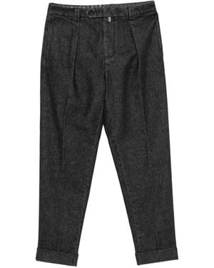 Berwich Pleated Turn-Up Trousers - Black