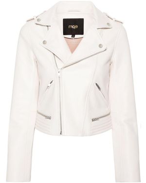 Maje Matelassé-Detailing Leather Biker Jacket - White