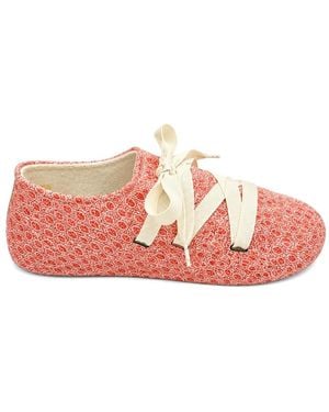 RIEN STUDIO Lace-Up Patterned Ballet Flats - Pink
