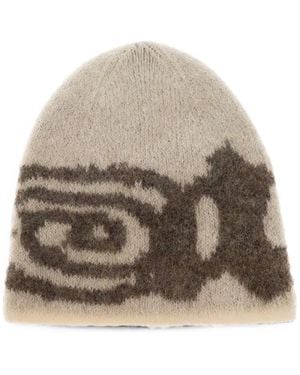 ROA Logo-Intarsia Mohair-Blend Beanie Hat - Natural