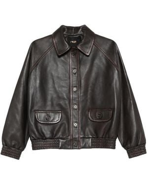 Maje Buttoned Leather Jacket - Grey
