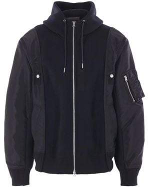 Sacai Panelled Zip-Up Hoodie - Blue