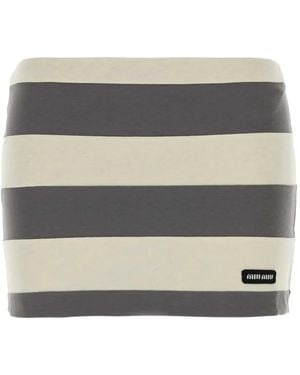 Miu Miu Embroidered Striped Skirt - Grey
