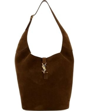Saint Laurent Logo-Suede Shoulder Bag - Brown