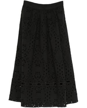 Ba&sh Falda Midi Bela Con Ojales Bordados - Negro