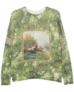 JEi'S Pull En Maille À Chevrons Et Imprimé Paysage - Green