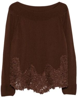 Ermanno Scervino Kaschmirpullover Mit Spitzenbesatz - Braun
