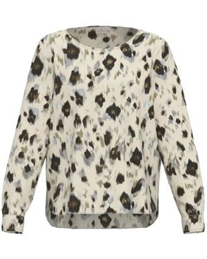 Marella Leopard-Print Long-Sleeve Blouse - White