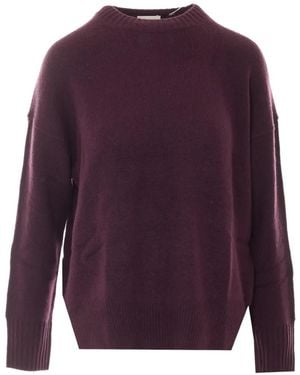 Allude Ribbed-Trim Crew-Neck Sweater - Purple