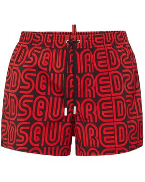 DSquared² All-Over Logo Midi Swim Boxer - Red
