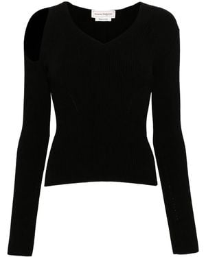 McQueen スラッシュド リブニット ジャンパー - ブラック