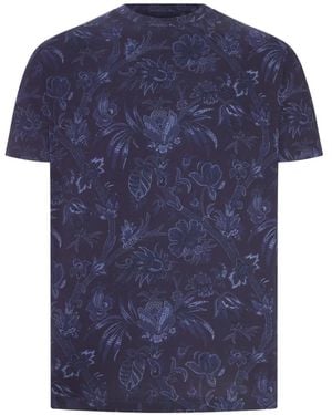 Etro Floral-Paisley Cotton T-Shirt - Blue