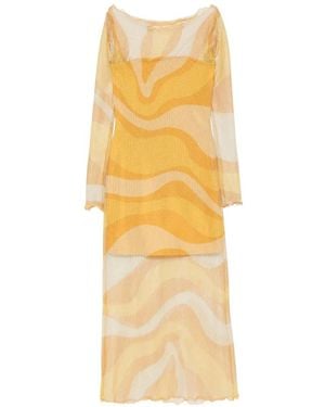 Cala De La Cruz Ursa Fishnet Long-Sleeve Midi Dress - Metallic