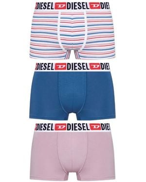 DIESEL Umbx- Damien Pack Of Three Logo-Waistband Striped-Pattern Boxer Briefs - White