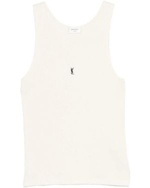 Saint Laurent Logo-Embroidered Tank Top - White