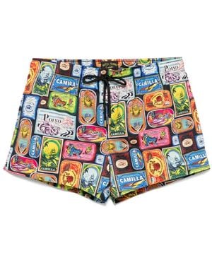 CAMILLA Sal Do Mar-Print Swim Shorts - Blue