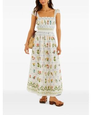 FARM Rio Vestido Largo Tropical Porcelain - Blanco