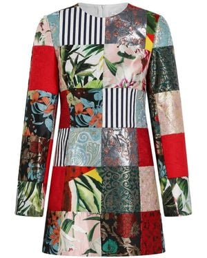 Dolce & Gabbana Patchwork Long-Sleeved Mini Dress - Red