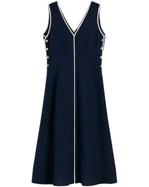 Tommy Hilfiger Button-Detail V-Neck Midi Dress - Blue