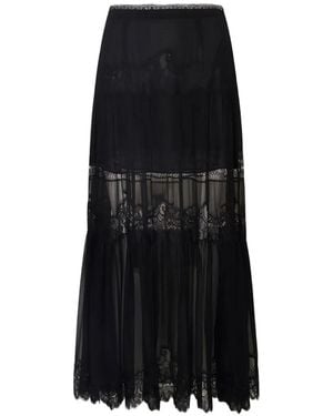 LoveShackFancy Aureline Gelaagde Rok Met Afwerking Van Kant - Zwart