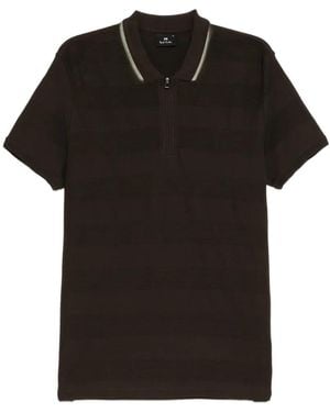 Paul Smith Striped-Collar Zip-Fastening Polo Shirt - Black