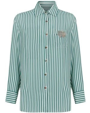 Hui Milano Chemise Rayée Petunia À Appliques Fleurs - Bleu